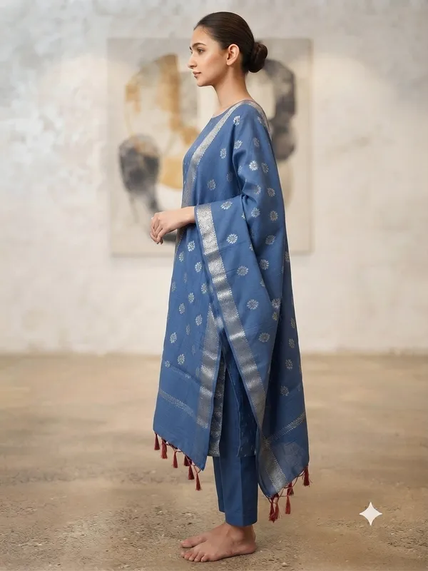 Peacock_Blue_Banarasi_Unstitched_Suit_Fabric_|_Cotton_Silk_Dress_Material_with_Zari_Weaving