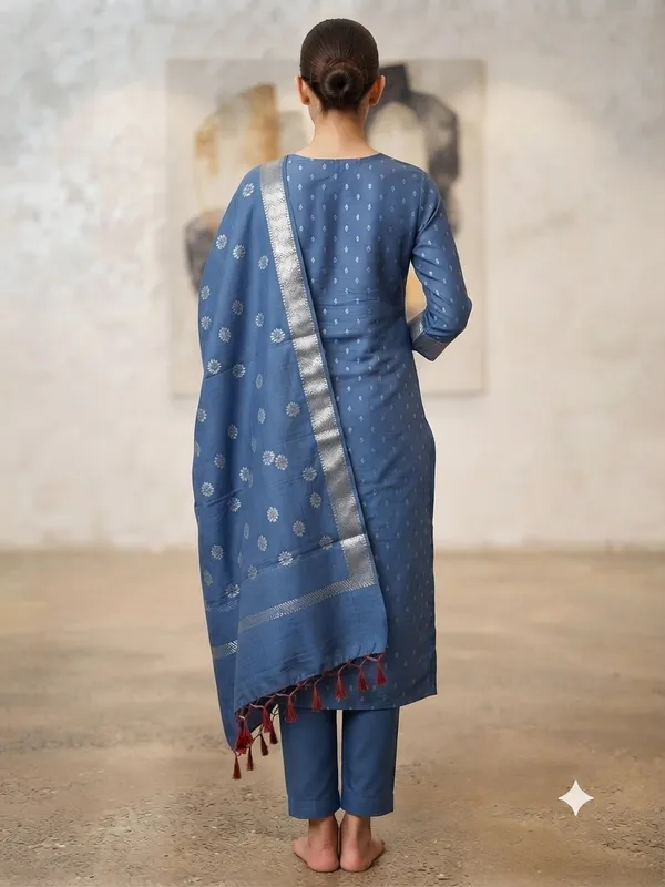 Peacock_Blue_Banarasi_Unstitched_Suit_Fabric_|_Cotton_Silk_Dress_Material_with_Zari_Weaving