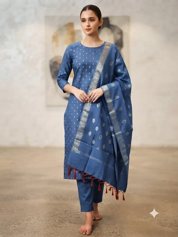 Peacock_Blue_Banarasi_Unstitched_Suit_Fabric_|_Cotton_Silk_Dress_Material_with_Zari_Weaving