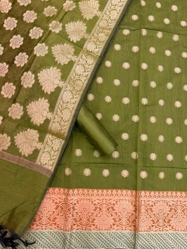 Mehendi_Banarasi_Cotton_Silk_Unstitched_Suit_With_Dupatta_For_Women