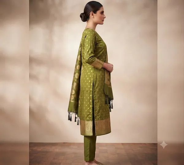 Mehendi_Banarasi_Cotton_Silk_Unstitched_Suit_With_Dupatta_For_Women