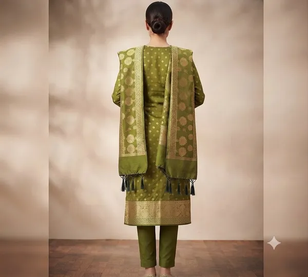 Mehendi_Banarasi_Cotton_Silk_Unstitched_Suit_With_Dupatta_For_Women