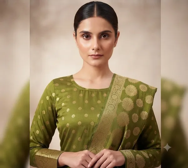 Mehendi_Banarasi_Cotton_Silk_Unstitched_Suit_With_Dupatta_For_Women