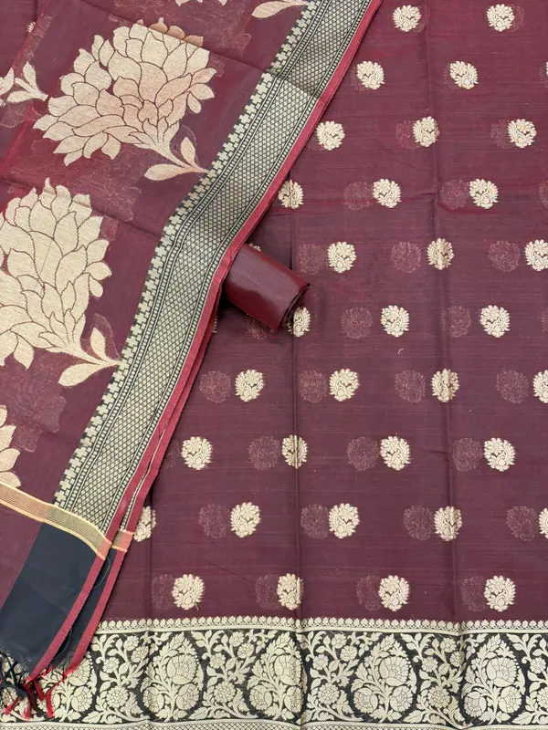 Chocolate_Brown_Banarasi_Women's_Unstitched_Suit_Material_With_Dupatta_For_Women