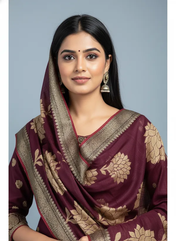 Chocolate_Brown_Banarasi_Women's_Unstitched_Suit_Material_With_Dupatta_For_Women
