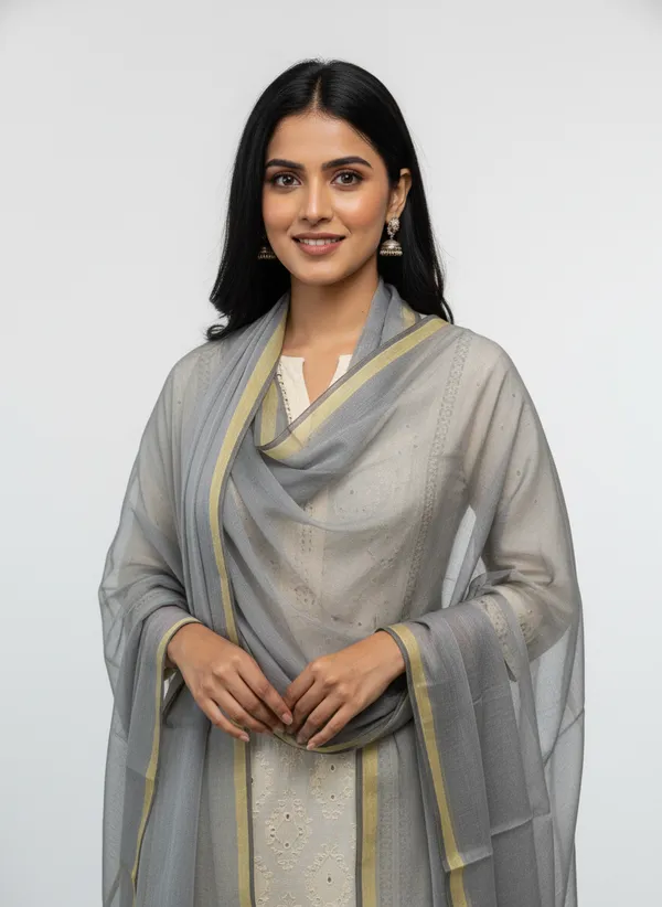 Grey_Banarasi_Plain_Dupatta_with_Zari_Border_for_Women_|_Lightweight_Traditional_Ethnic_Dupatta