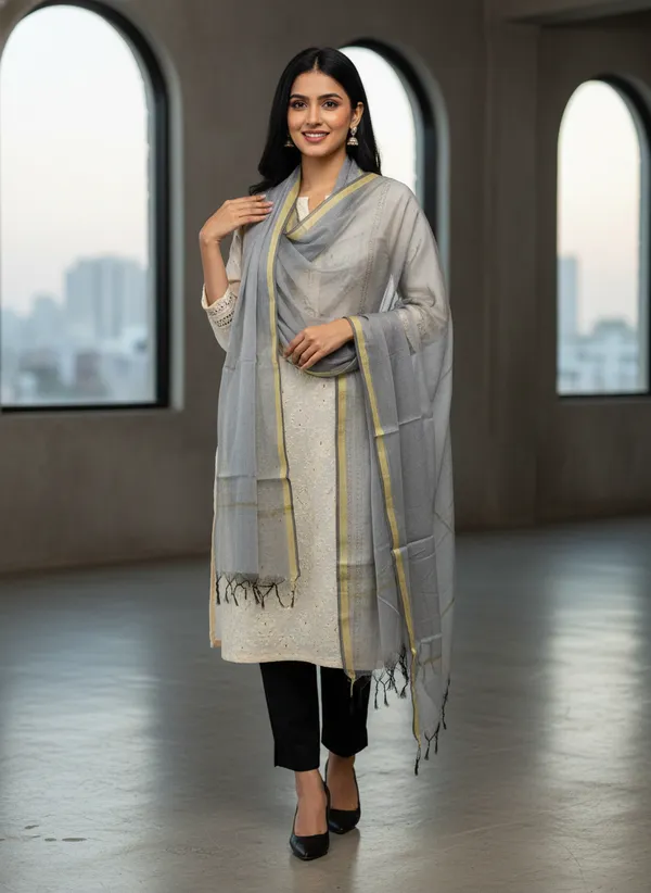 Grey_Banarasi_Plain_Dupatta_with_Zari_Border_for_Women_|_Lightweight_Traditional_Ethnic_Dupatta