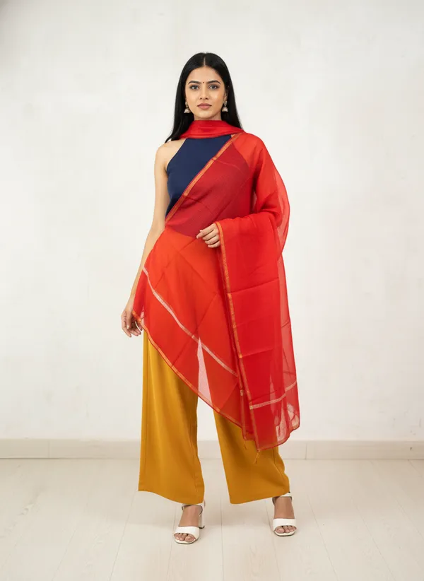 Red_Banarasi_Plain_Dupatta_with_Zari_Border_for_Women_|_Lightweight_Traditional_Ethnic_Dupatta