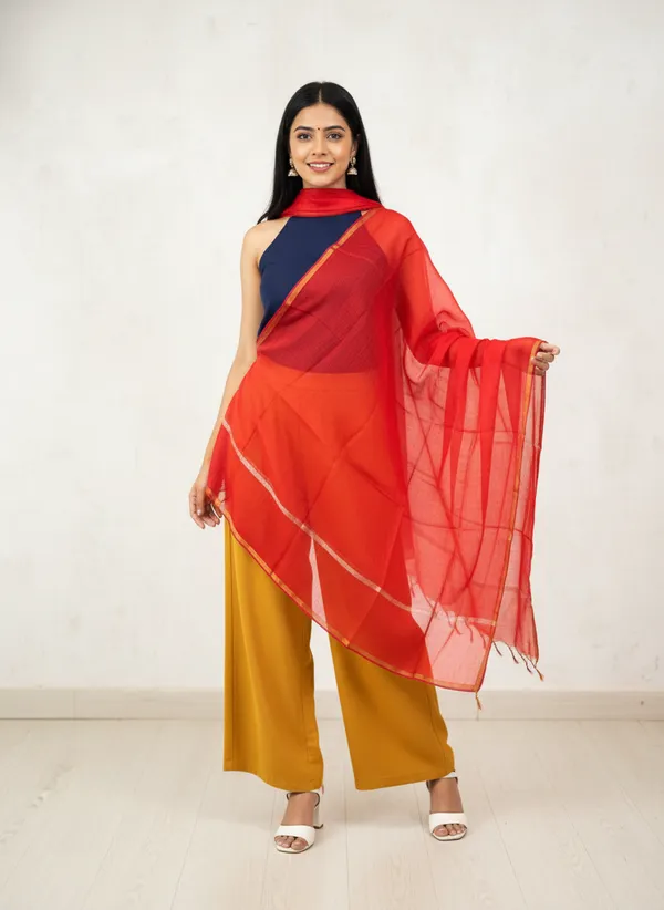 Red_Banarasi_Plain_Dupatta_with_Zari_Border_for_Women_|_Lightweight_Traditional_Ethnic_Dupatta
