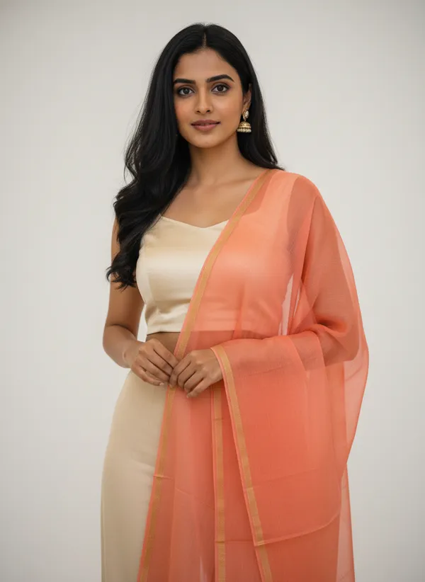 Peach_Banarasi_Plain_Dupatta_with_Zari_Border_for_Women_|_Lightweight_Traditional_Ethnic_Dupatta