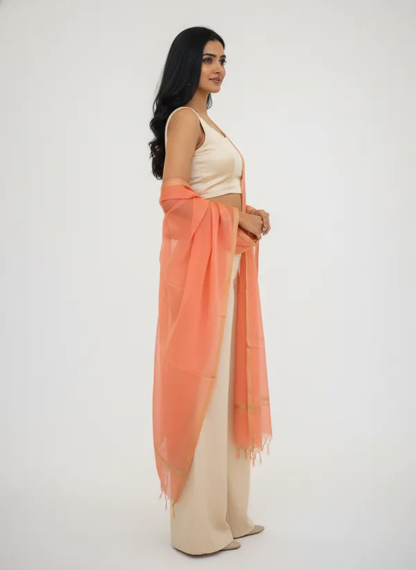 Peach_Banarasi_Plain_Dupatta_with_Zari_Border_for_Women_|_Lightweight_Traditional_Ethnic_Dupatta
