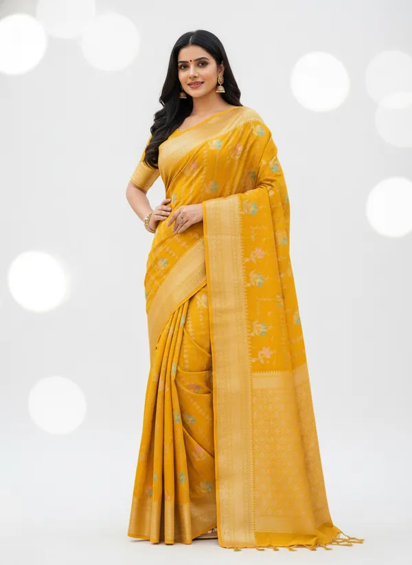 Musturd_Banarasi_Silk_Meena_Work_Zari_Weaved_Saree