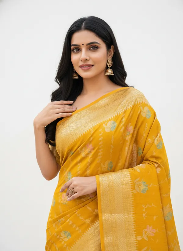 Musturd_Banarasi_Silk_Meena_Work_Zari_Weaved_Saree