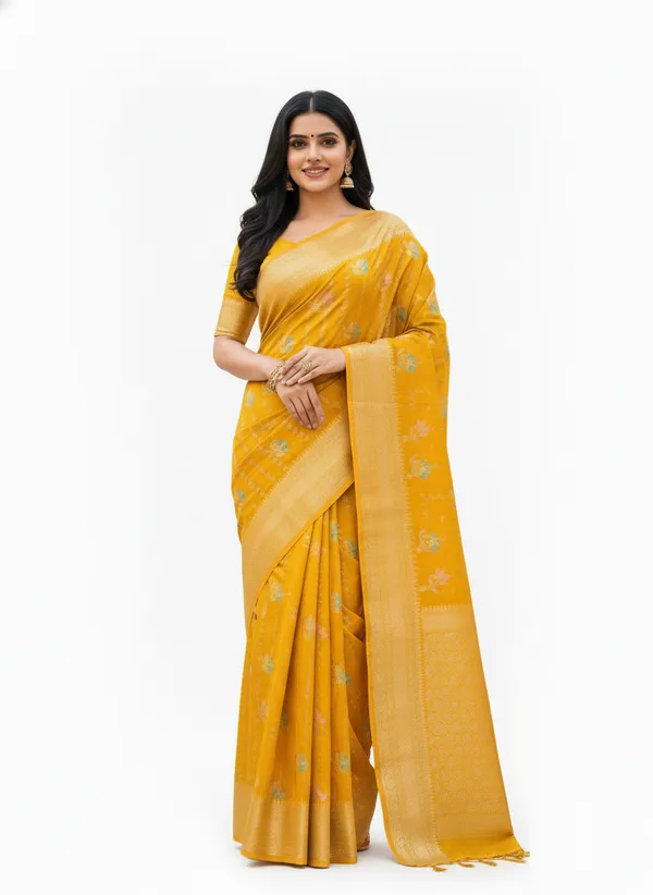 Musturd_Banarasi_Silk_Meena_Work_Zari_Weaved_Saree