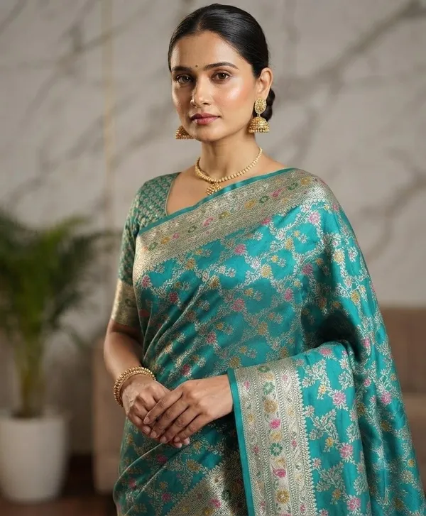 Sea_Green_Banarasi_Meena_Work_Silk_Saree_with_Heavy_Aachal