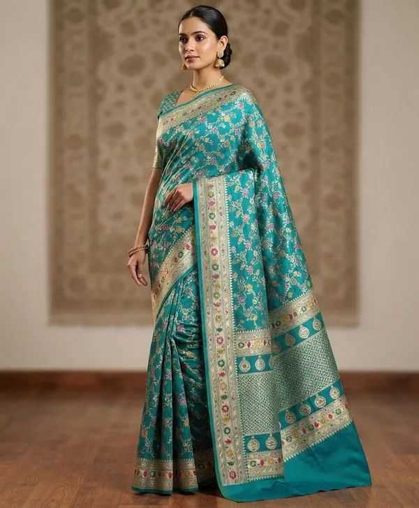 Sea_Green_Banarasi_Meena_Work_Silk_Saree_with_Heavy_Aachal