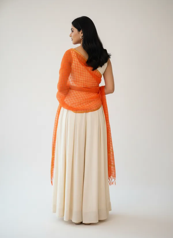 Orange_Banarasi_Bada_Check_/_Self-Color_Checkered_Dupatta_For_Women
