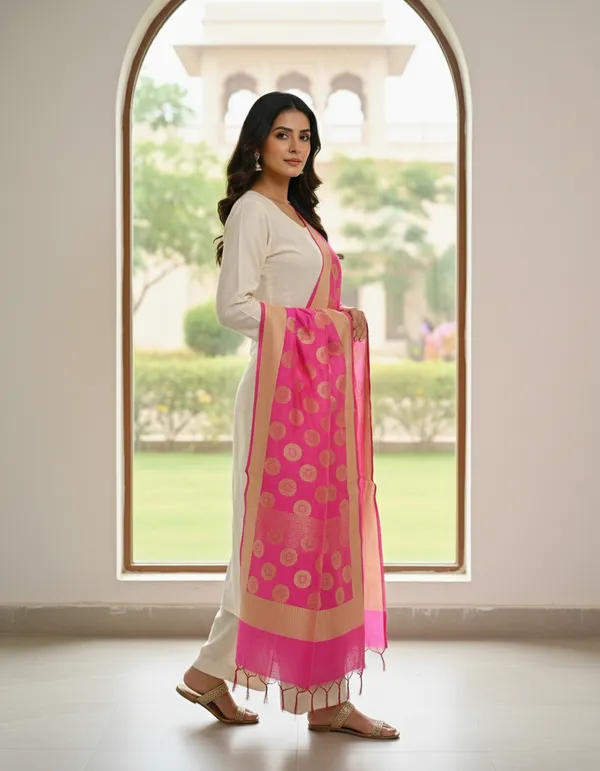 Pink_Banarasi_Cotton_Thread_Weaved_Dupatta