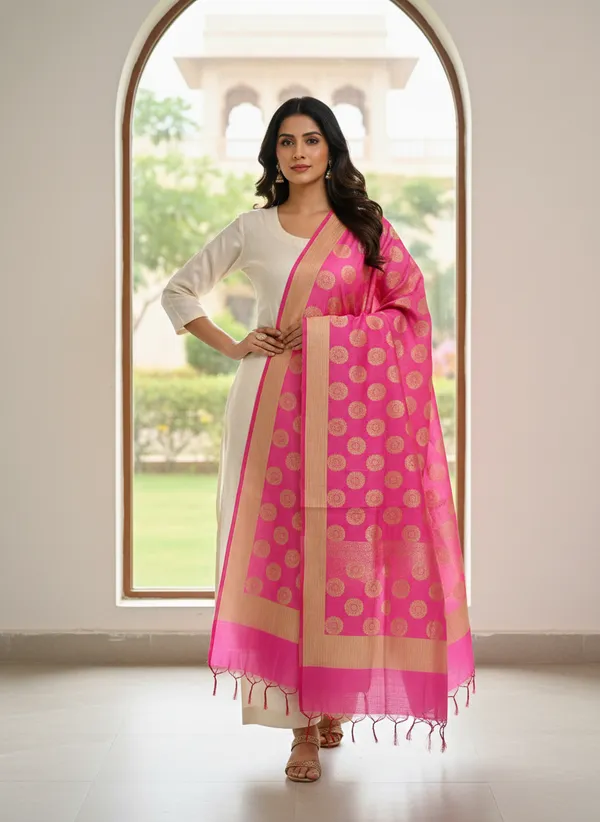 Pink_Banarasi_Cotton_Thread_Weaved_Dupatta