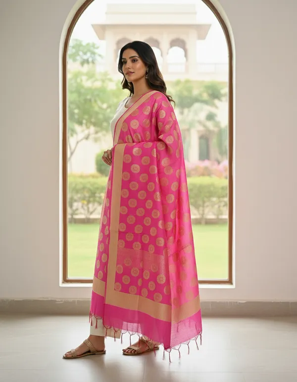 Pink_Banarasi_Cotton_Thread_Weaved_Dupatta
