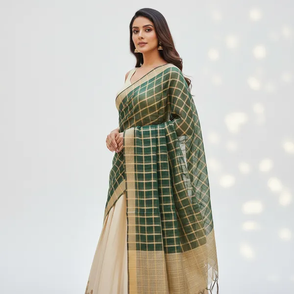 Bottle_Green_Banarasi_Thread_Work_Checkered_Dupatta_For_Women
