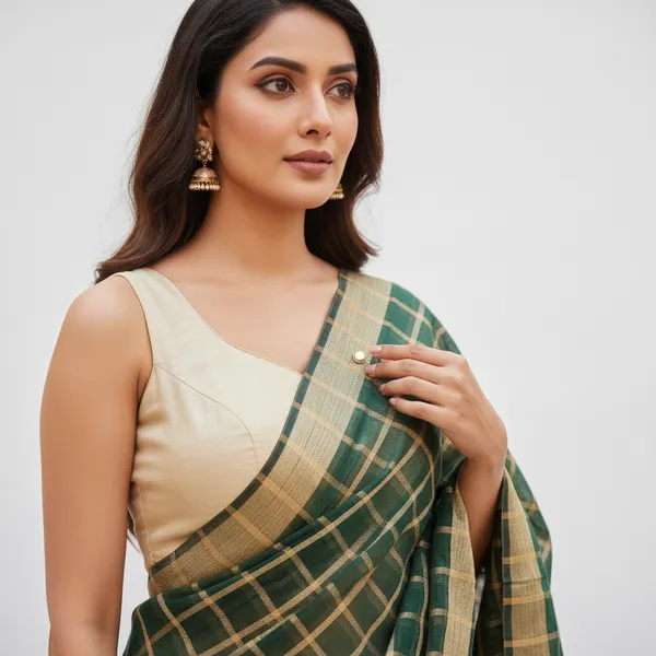 Bottle_Green_Banarasi_Thread_Work_Checkered_Dupatta_For_Women