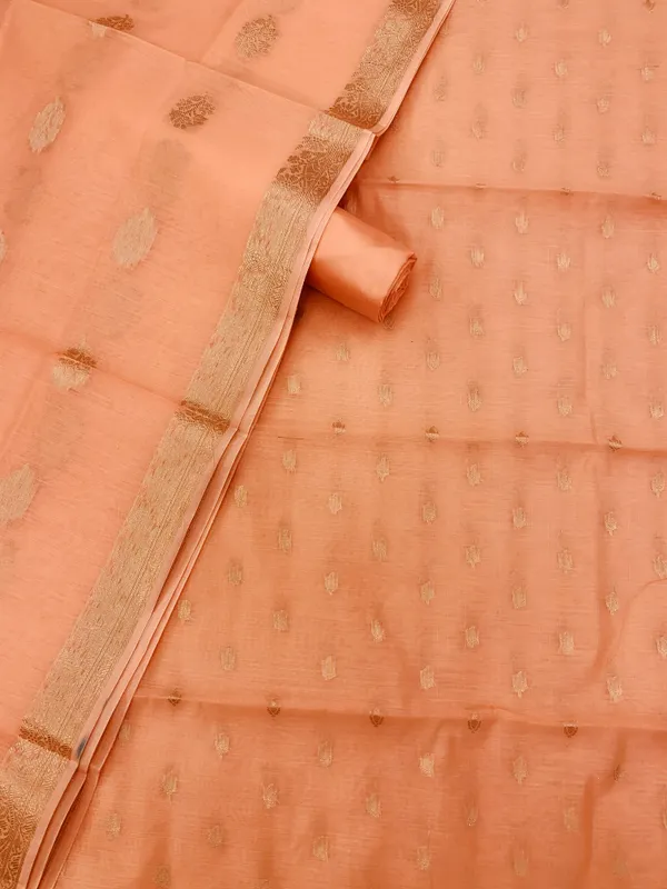 Peach_Banarasi_Cotton_Silk_Unstitched_Suit_Set_with_Dupatta_For_Women