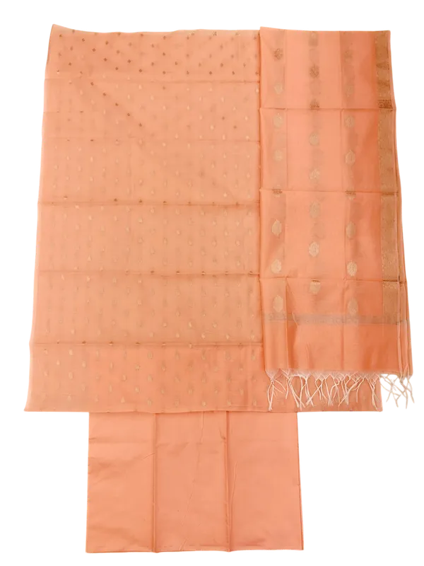 Peach_Banarasi_Cotton_Silk_Unstitched_Suit_Set_with_Dupatta_For_Women