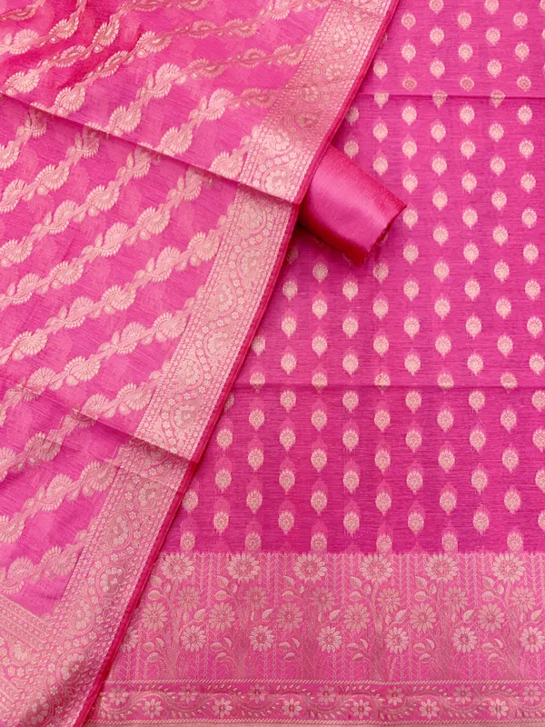Light_Pink_Banarasi_Cotton_Silk_Unstitched_Suit_Fabric_For_Women