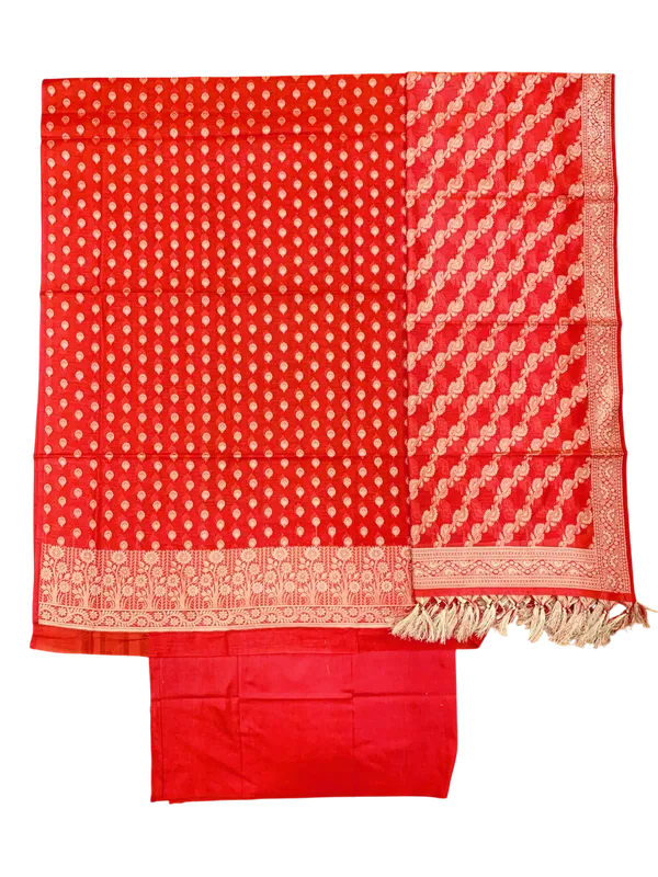 Red_Banarasi_Cotton_Silk_Unstitched_Suit_Fabric_For_Women
