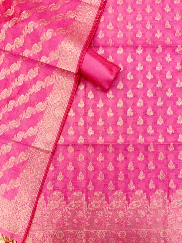 Light_Pink_Banarasi_Cotton_Silk_Unstitched_Suit_Fabric_For_Women
