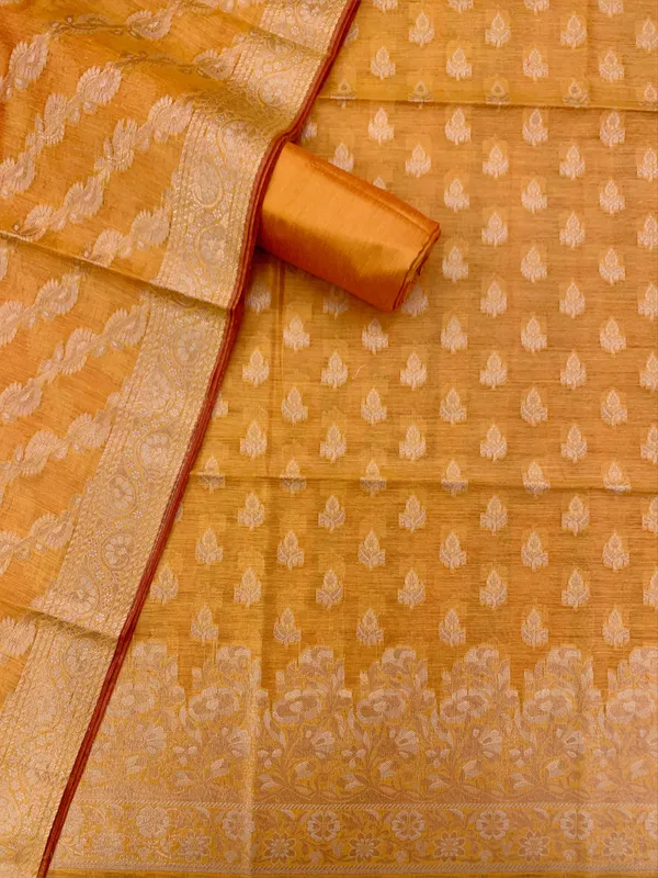 Mustard_Yellow_Banarasi_Cotton_Silk_Unstitched_Suit_Fabric_For_Women