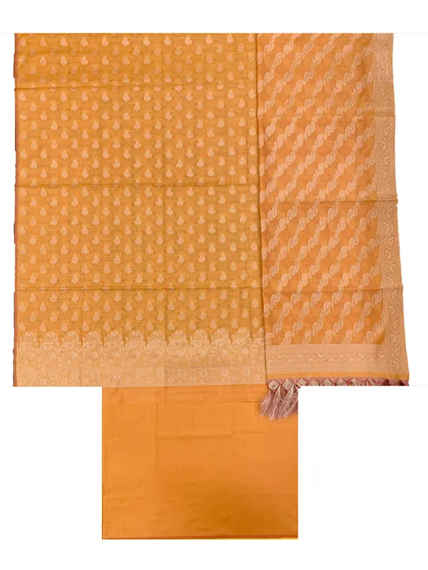 Orange_Banarasi_Cotton_Silk_Unstitched_Suit_Fabric_For_Women
