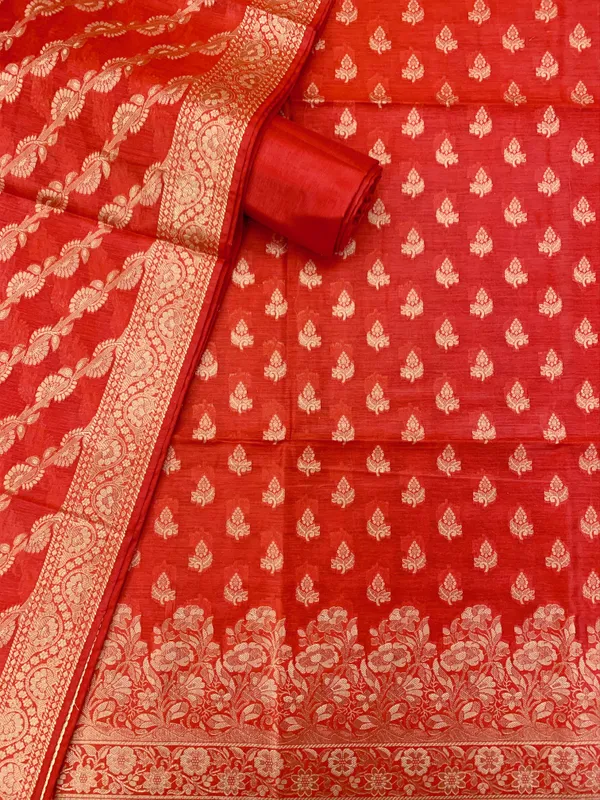 Red_Banarasi_Cotton_Silk_Unstitched_Suit_Fabric_For_Women