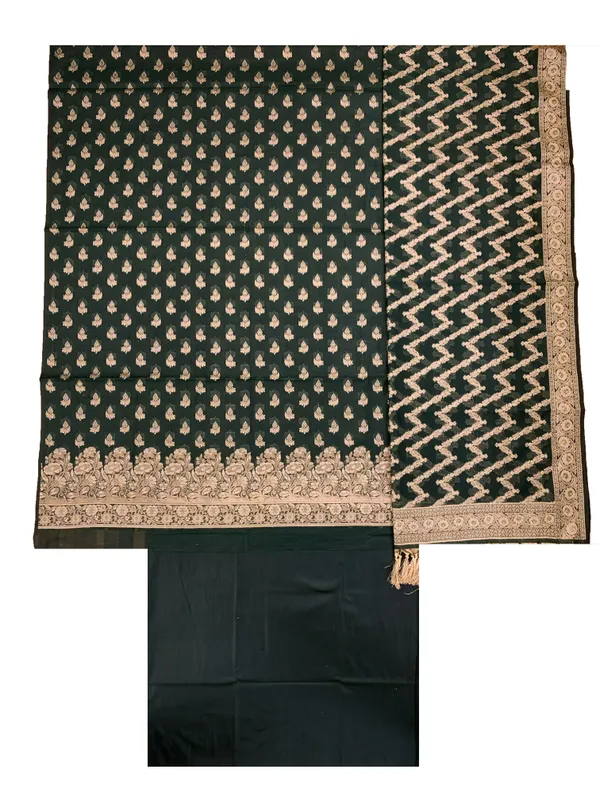 Bottle_Green_Banarasi_Cotton_Silk_Unstitched_Suit_Fabric_For_Women