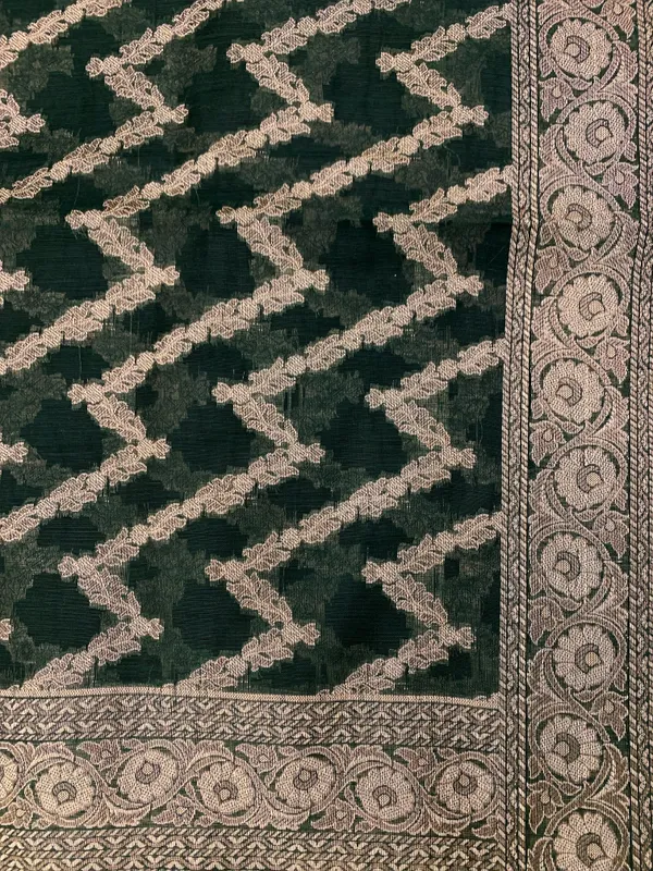 Bottle_Green_Banarasi_Cotton_Silk_Unstitched_Suit_Fabric_For_Women