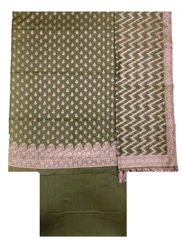 Mehendi_Banarasi_Cotton_Silk_Unstitched_Suit_Fabric_For_Women