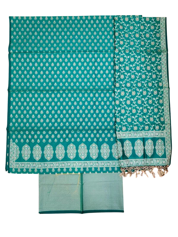 Sea_Green_Banarasi_Cotton_Thread_Work_Unstitched_Suit_Fabric_with_Dupatta_For_Women