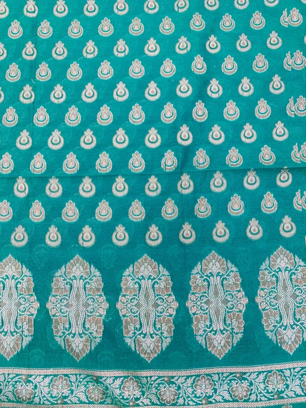 Sea_Green_Banarasi_Cotton_Thread_Work_Unstitched_Suit_Fabric_with_Dupatta_For_Women
