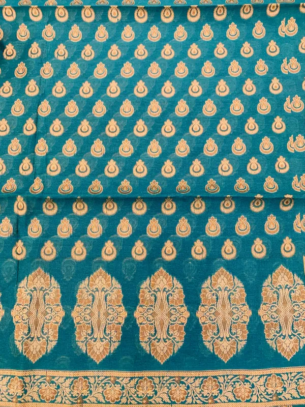 Teal_Green_Banarasi_Cotton_Thread_Work_Unstitched_Suit_Fabric_with_Dupatta_For_Women