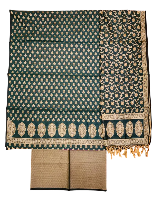 Bottle_Green_Banarasi_Cotton_Thread_Work_Unstitched_Suit_Fabric_with_Dupatta_For_Women