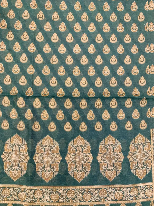 Bottle_Green_Banarasi_Cotton_Thread_Work_Unstitched_Suit_Fabric_with_Dupatta_For_Women