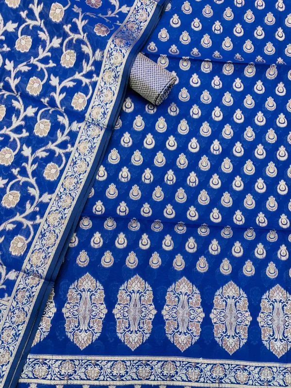 Blue_Banarasi_Cotton_Thread_Work_Unstitched_Suit_Fabric_with_Dupatta_For_Women
