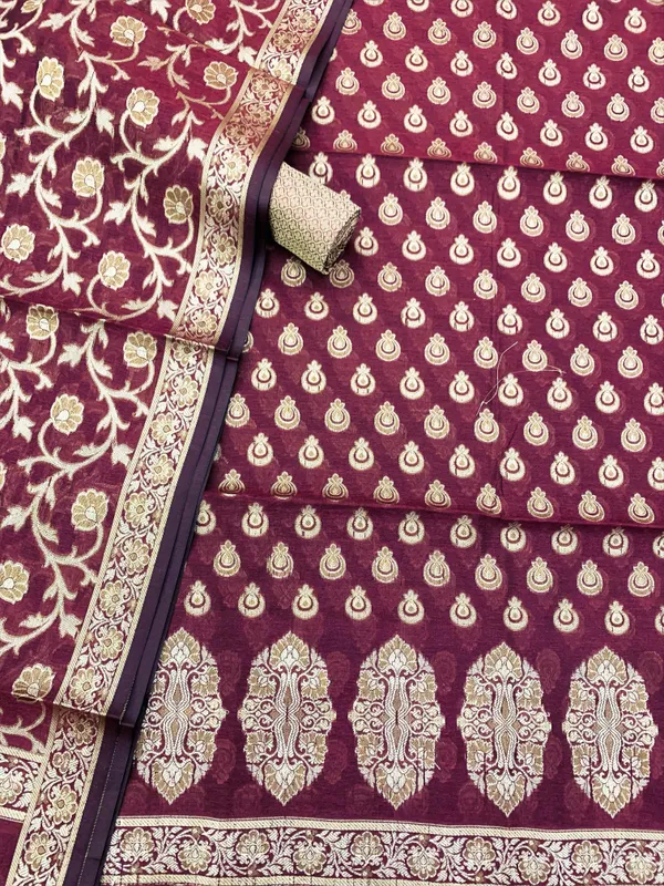 Maroon_Banarasi_Cotton_Thread_Work_Unstitched_Suit_Fabric_with_Dupatta_For_Women