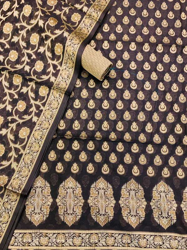 Black_Banarasi_Cotton_Thread_Work_Unstitched_Suit_Fabric_with_Dupatta_For_Women