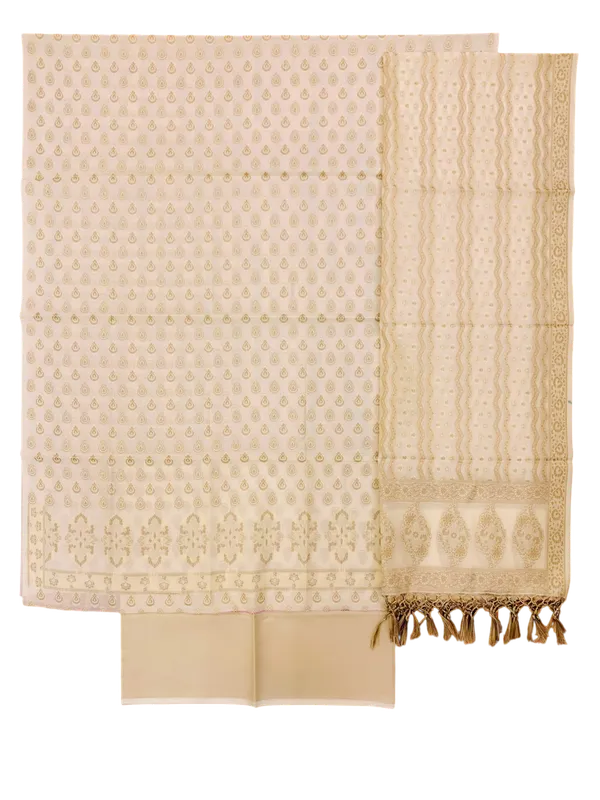 Beige_Banarasi_Cotton_Thread_Work_Unstitched_Suit_Fabric_with_Dupatta_For_Women