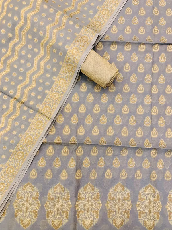 Gray_Banarasi_Cotton_Thread_Work_Unstitched_Suit_Fabric_with_Dupatta_For_Women