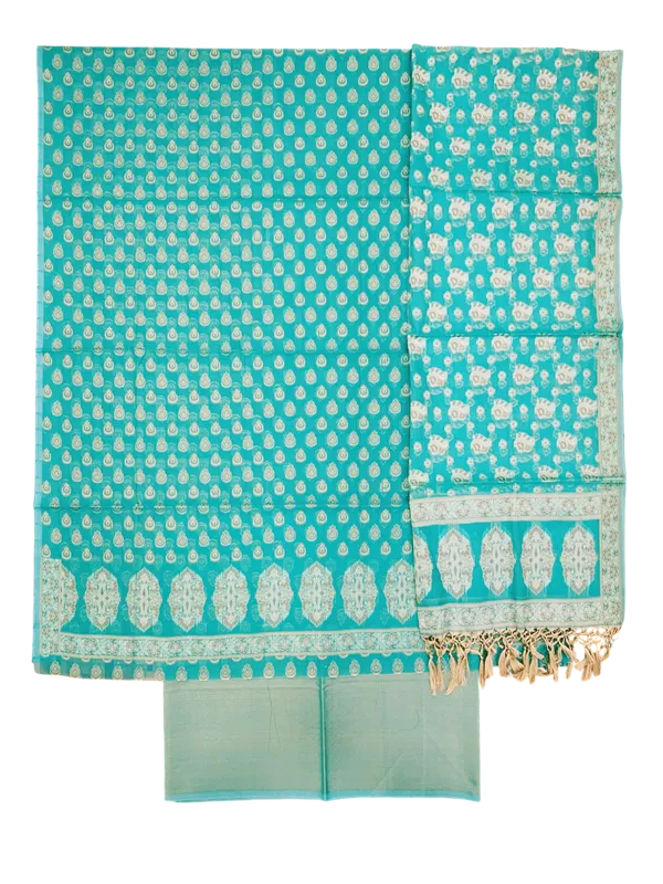 Sea_Green_Banarasi_Cotton_Thread_Work_Unstitched_Suit_Fabric_with_Dupatta_For_Women