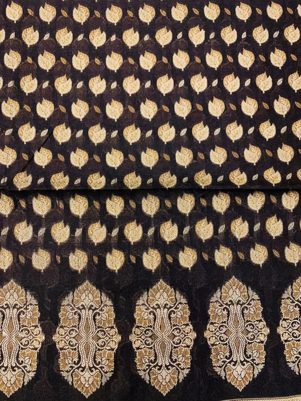 Black_Banarasi_Cotton_Thread_Work_Unstitched_Suit_Fabric_with_Dupatta_For_Women