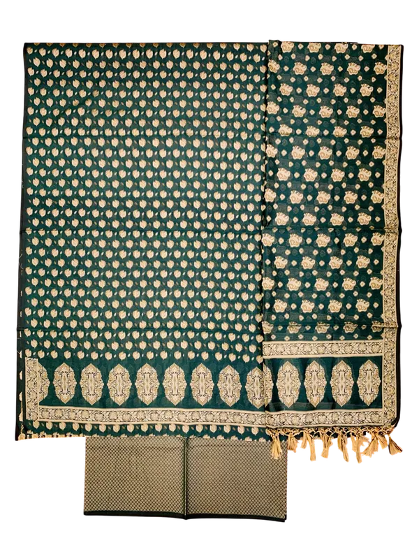 Bottle_Green_Banarasi_Cotton_Thread_Work_Unstitched_Suit_Fabric_with_Dupatta_For_Women